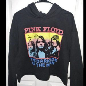 Pink Floyd Women's Cropped Black Hoodie Sweatshirt Dark Side of the Moon Rock
